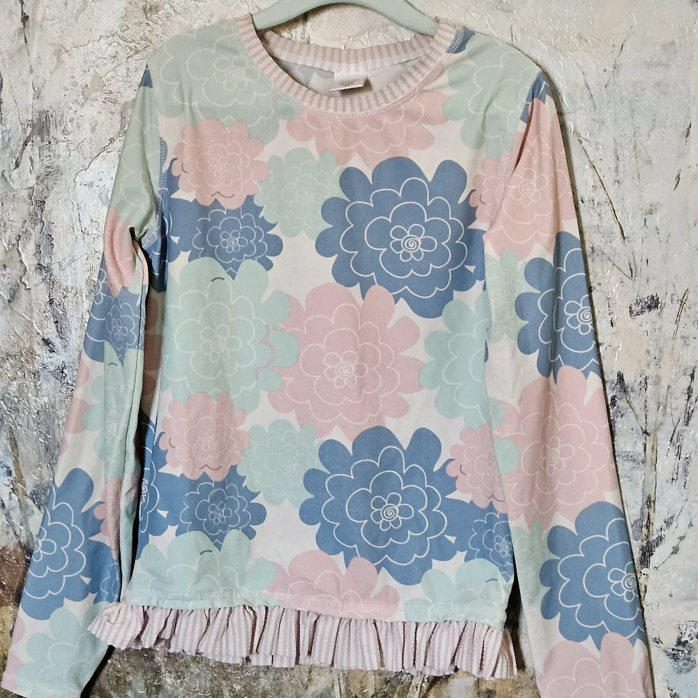 NWOT RuffleButts Girls' Sz 10 Long Sleeve Rash Guard Swim Top in Pastel Petals